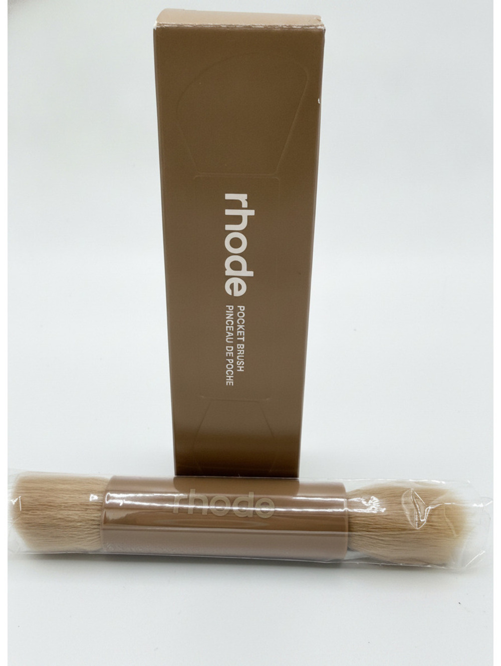 Rhode Pocket Brush Travel Makeup Brush Brown Beige New in Box Authentic Tool